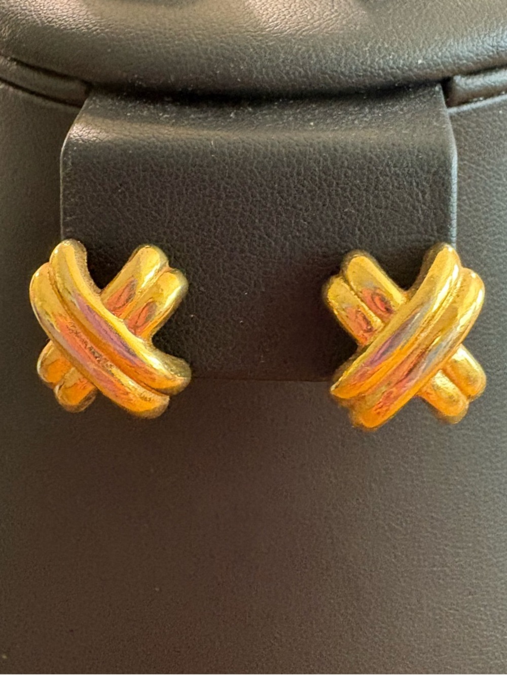 Vintage Monet Gold Tone X Knot Stud Earrings 10K Gold Posts Signed